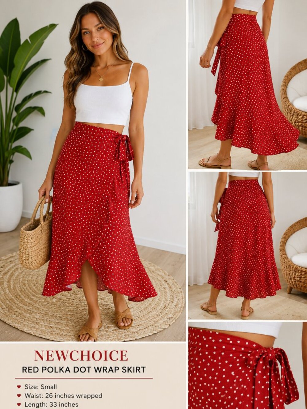New Choice Red Polka Dot Wrap Skirt – Size Small